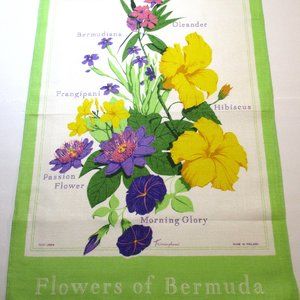 NWOT Pretty Irish Linen Kitchen Tea Towel * Flowers of Bermuda